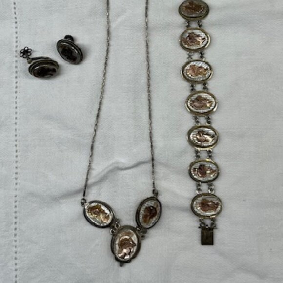 900 Silver Roman Centurion Cameo Necklace, Bracelet, and Earrings - 15 Cameos! - Picture 2 of 16